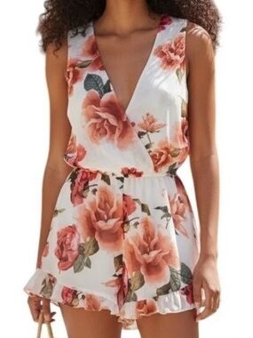 Show Me Your Mumu Riri Romper Romantic Rose Chiffon Floral Shorts Ruffle
